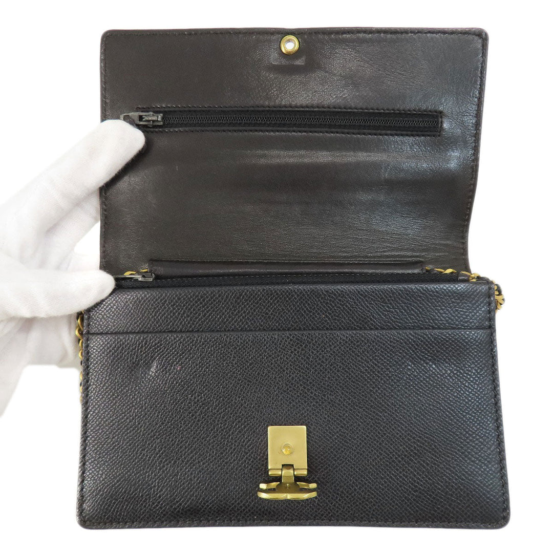 CHANEL Long Wallet Purse Grained Calfskin Skin black Chain Wallet COCO Mark Gold Metal