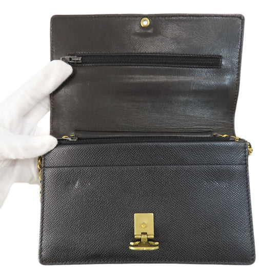 CHANEL Long Wallet Purse Grained Calfskin Skin black Chain Wallet COCO Mark Gold Metal