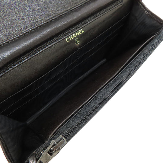 CHANEL Long Wallet Purse Grained Calfskin Skin black Chain Wallet COCO Mark Gold Metal