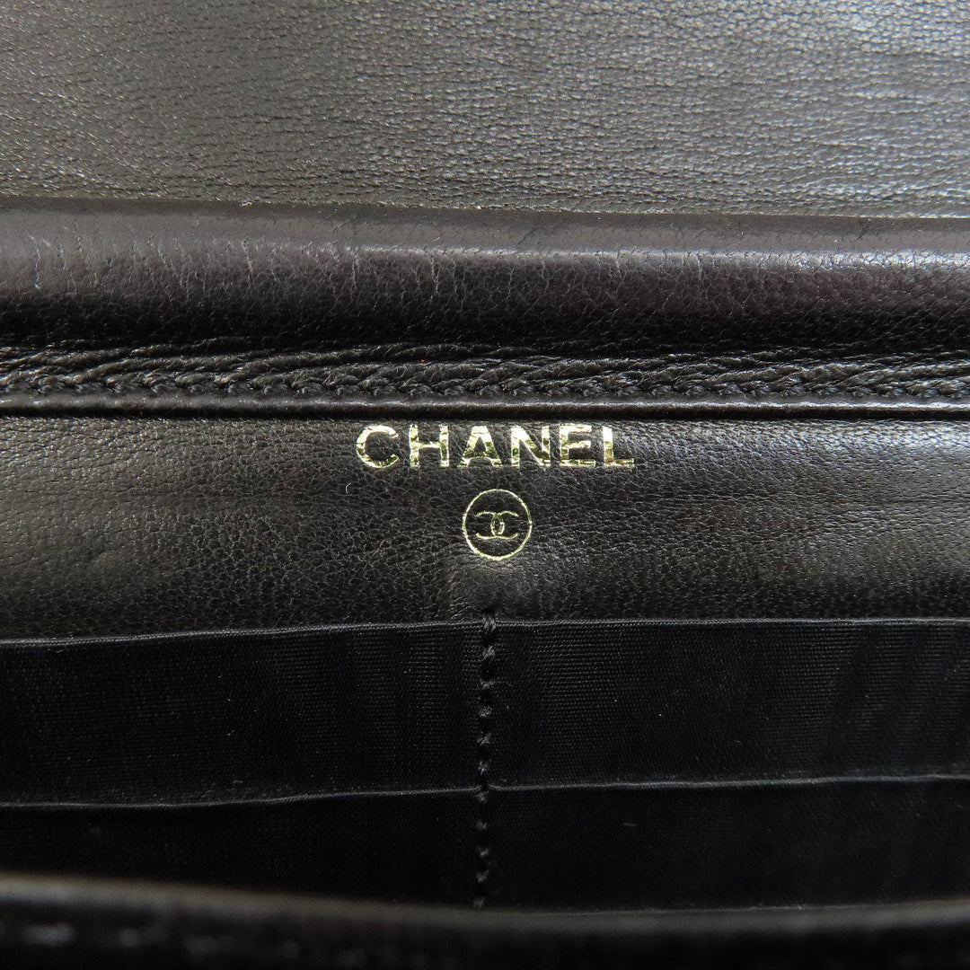 CHANEL Long Wallet Purse Grained Calfskin Skin black Chain Wallet COCO Mark Gold Metal