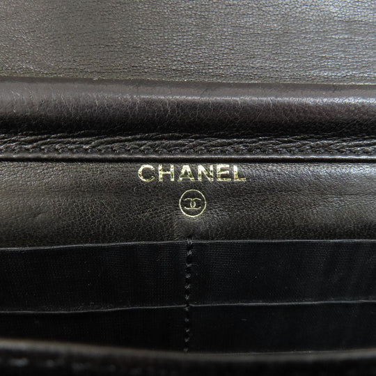 CHANEL Long Wallet Purse Grained Calfskin Skin black Chain Wallet COCO Mark Gold Metal