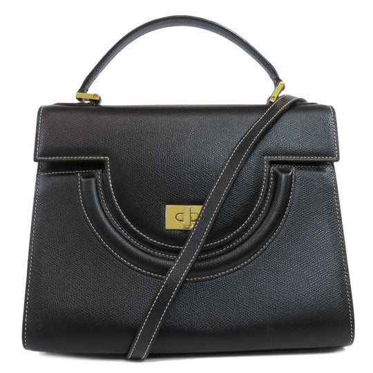 BALLY Handbag leather black 2WAY Women Used Authentic