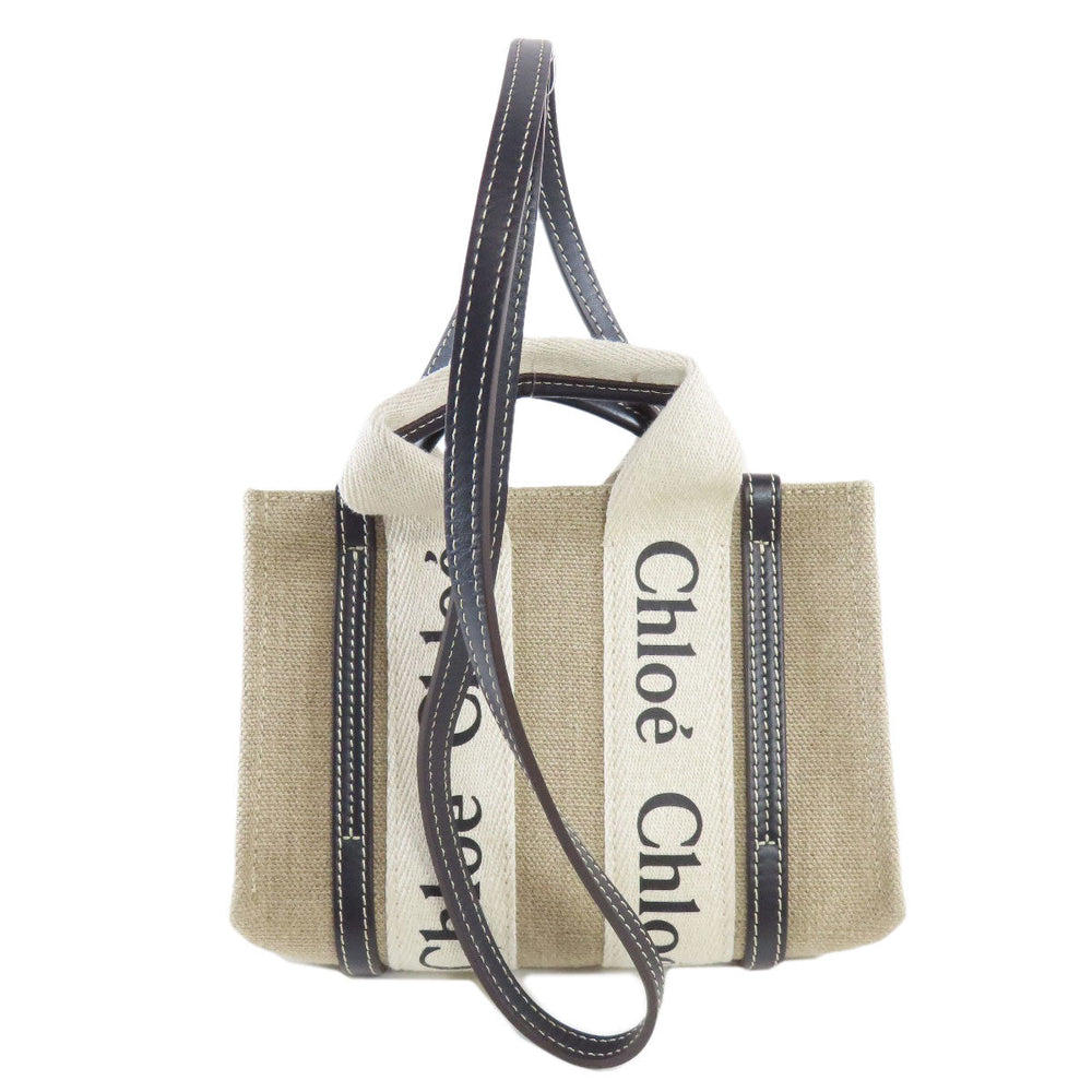 Chloe Handbag canvas beige Woody Mini 2WAY Women Used Authentic