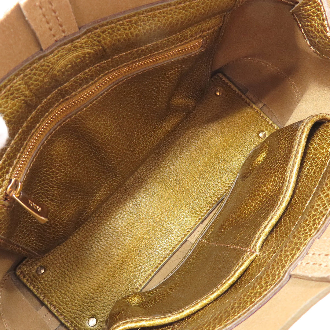 TOD�fS Tote Bag leather gold logo Women Used Authentic