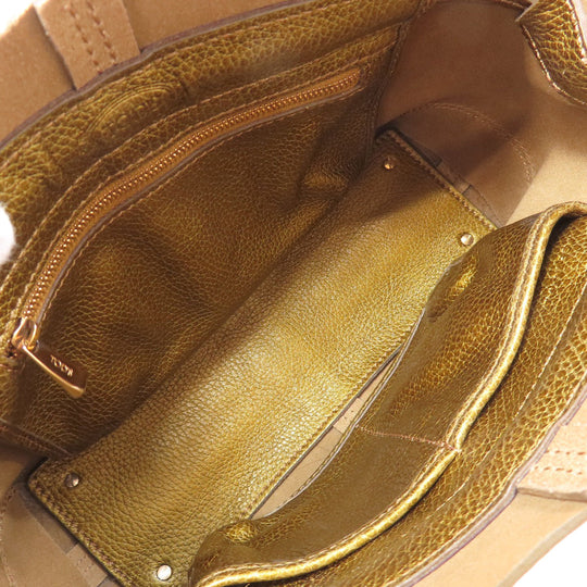 TOD�fS Tote Bag leather gold logo Women Used Authentic