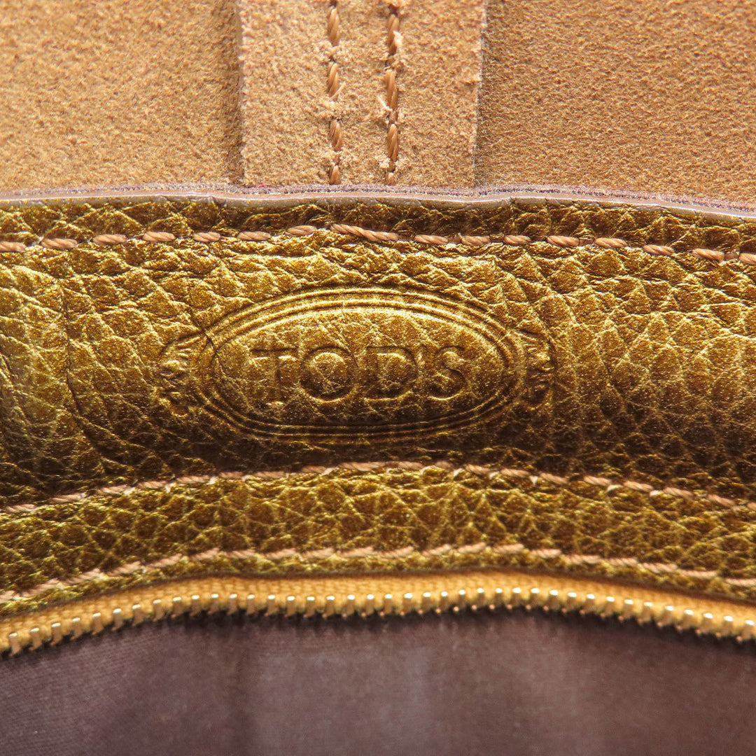 TOD�fS Tote Bag leather gold logo Women Used Authentic