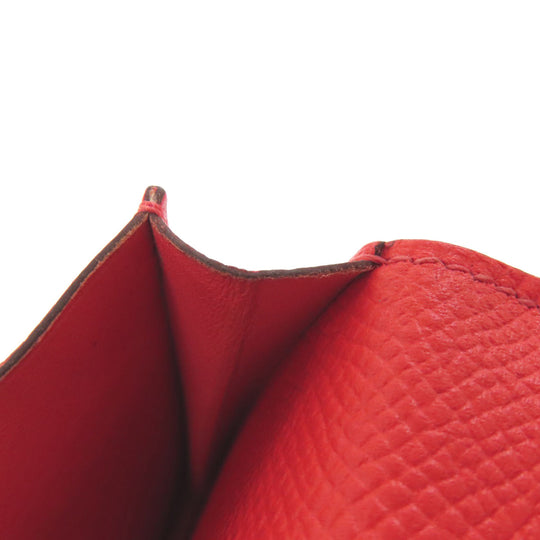 HERMES Long Wallet Purse Epsom Red Bearn Soufflet Gold Metal Women Used Authentic