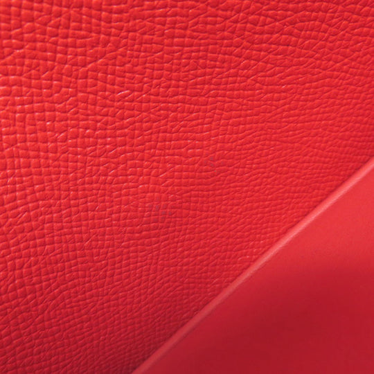 HERMES Long Wallet Purse Epsom Red Bearn Soufflet Gold Metal Women Used Authentic