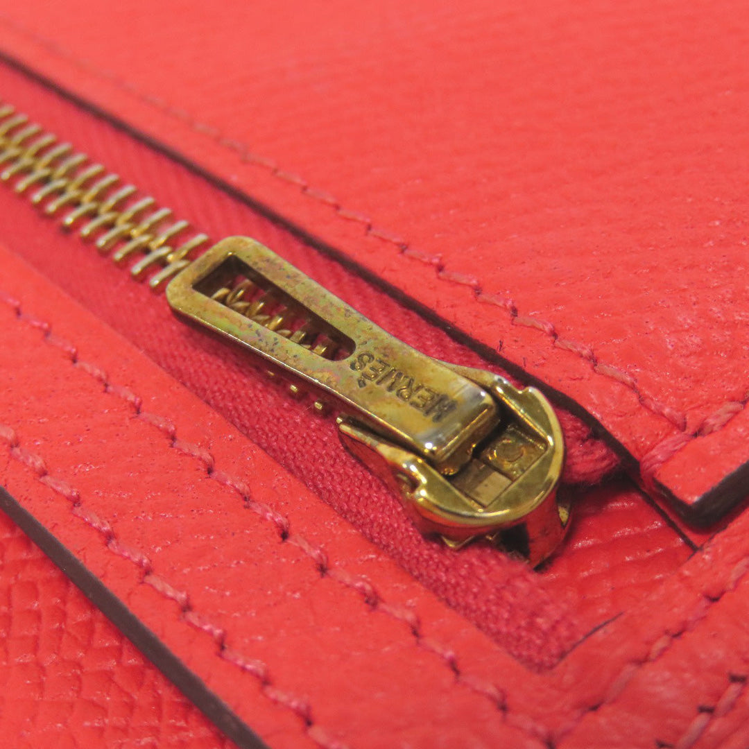 HERMES Long Wallet Purse Epsom Red Bearn Soufflet Gold Metal Women Used Authentic