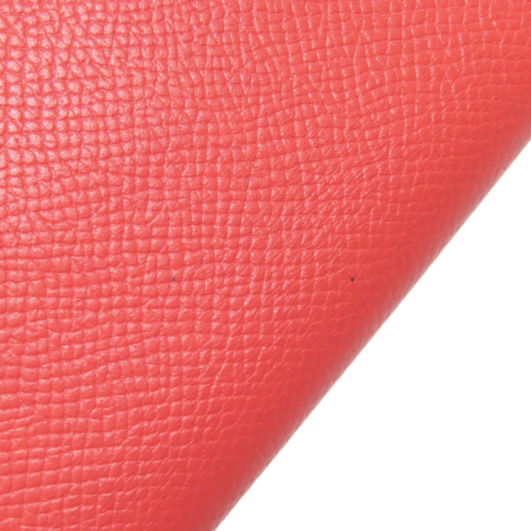 HERMES Long Wallet Purse Epsom Red Bearn Soufflet Gold Metal Women Used Authentic