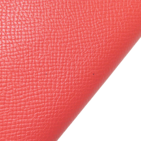 HERMES Long Wallet Purse Epsom Red Bearn Soufflet Gold Metal Women Used Authentic
