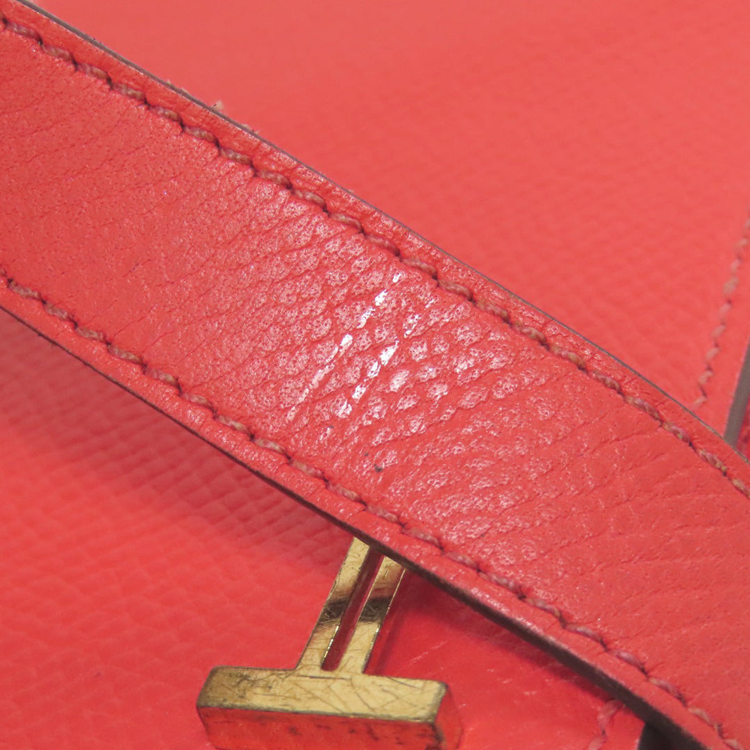 HERMES Long Wallet Purse Epsom Red Bearn Soufflet Gold Metal Women Used Authentic