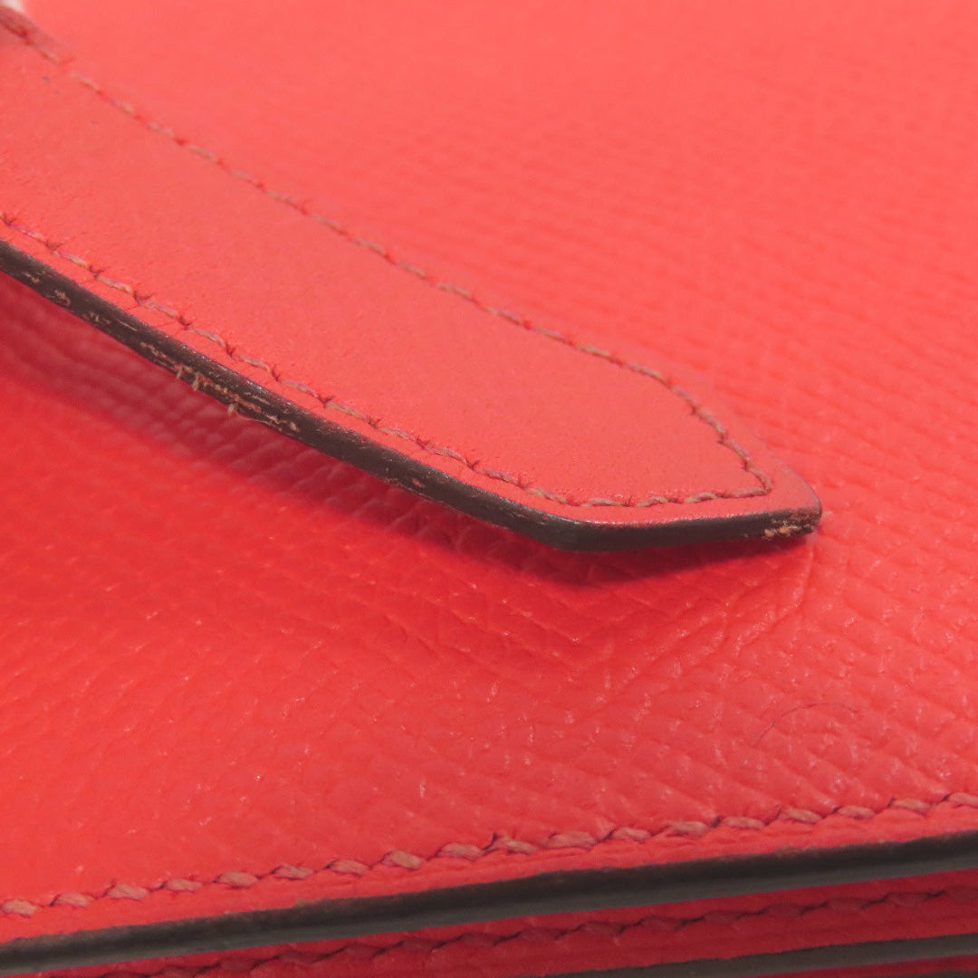HERMES Long Wallet Purse Epsom Red Bearn Soufflet Gold Metal Women Used Authentic