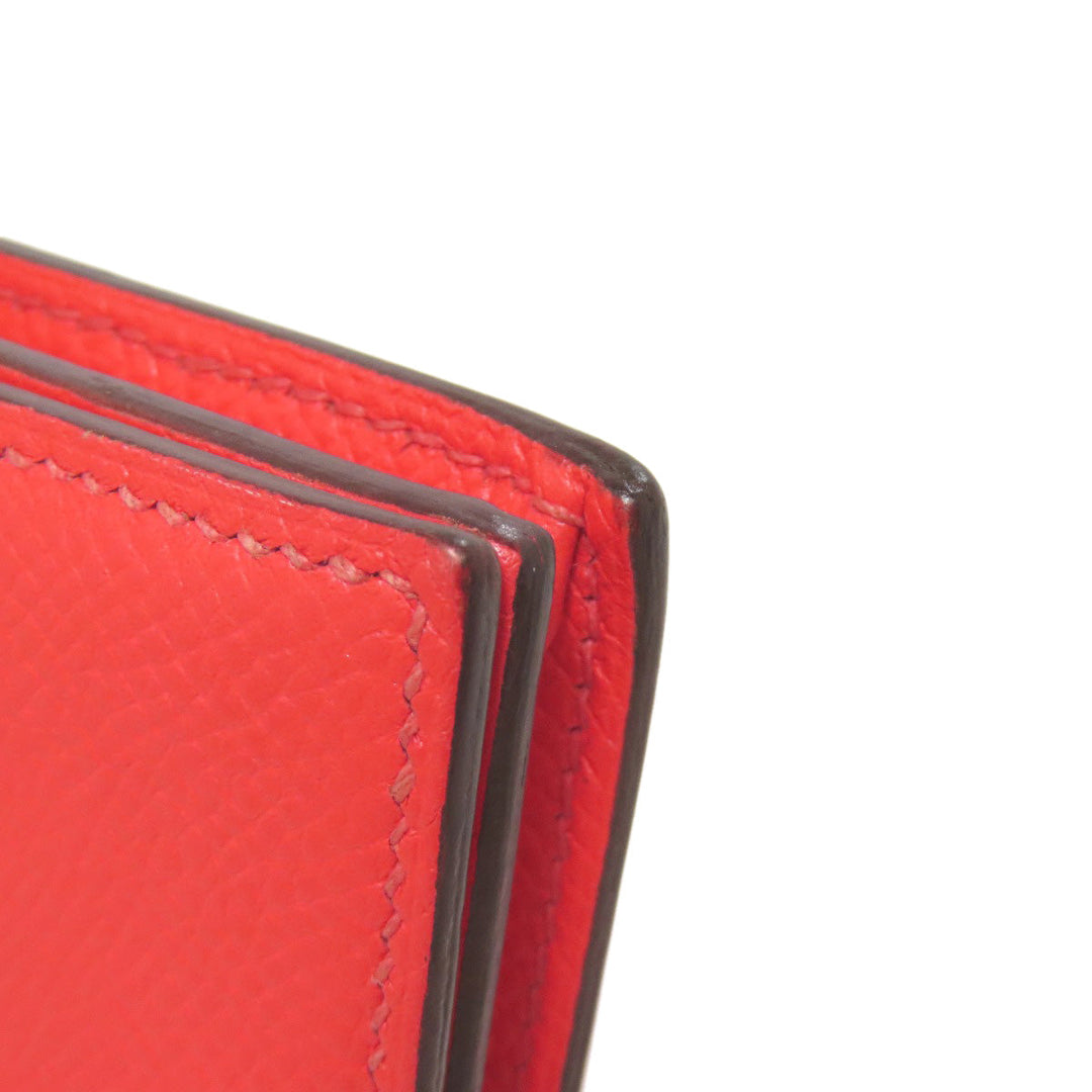 HERMES Long Wallet Purse Epsom Red Bearn Soufflet Gold Metal Women Used Authentic