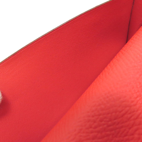 HERMES Long Wallet Purse Epsom Red Bearn Soufflet Gold Metal Women Used Authentic
