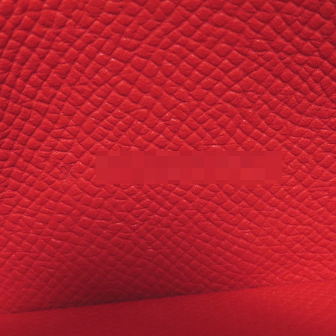 HERMES Long Wallet Purse Epsom Red Bearn Soufflet Gold Metal Women Used Authentic