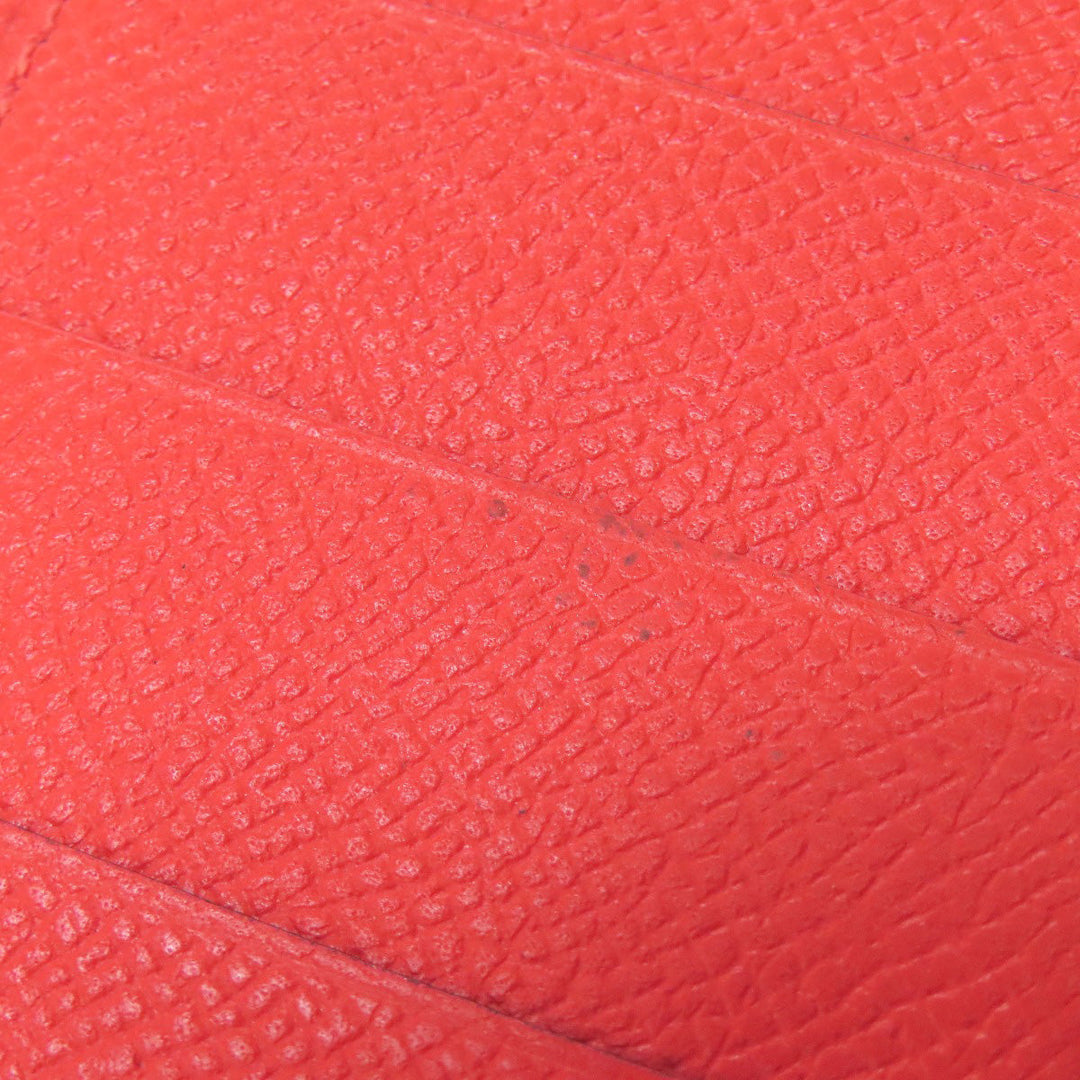 HERMES Long Wallet Purse Epsom Red Bearn Soufflet Gold Metal Women Used Authentic