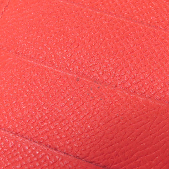 HERMES Long Wallet Purse Epsom Red Bearn Soufflet Gold Metal Women Used Authentic