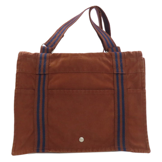 HERMES Shoulder Bag canvas Brown Sac Fourre Tout Bassus Women Used Authentic