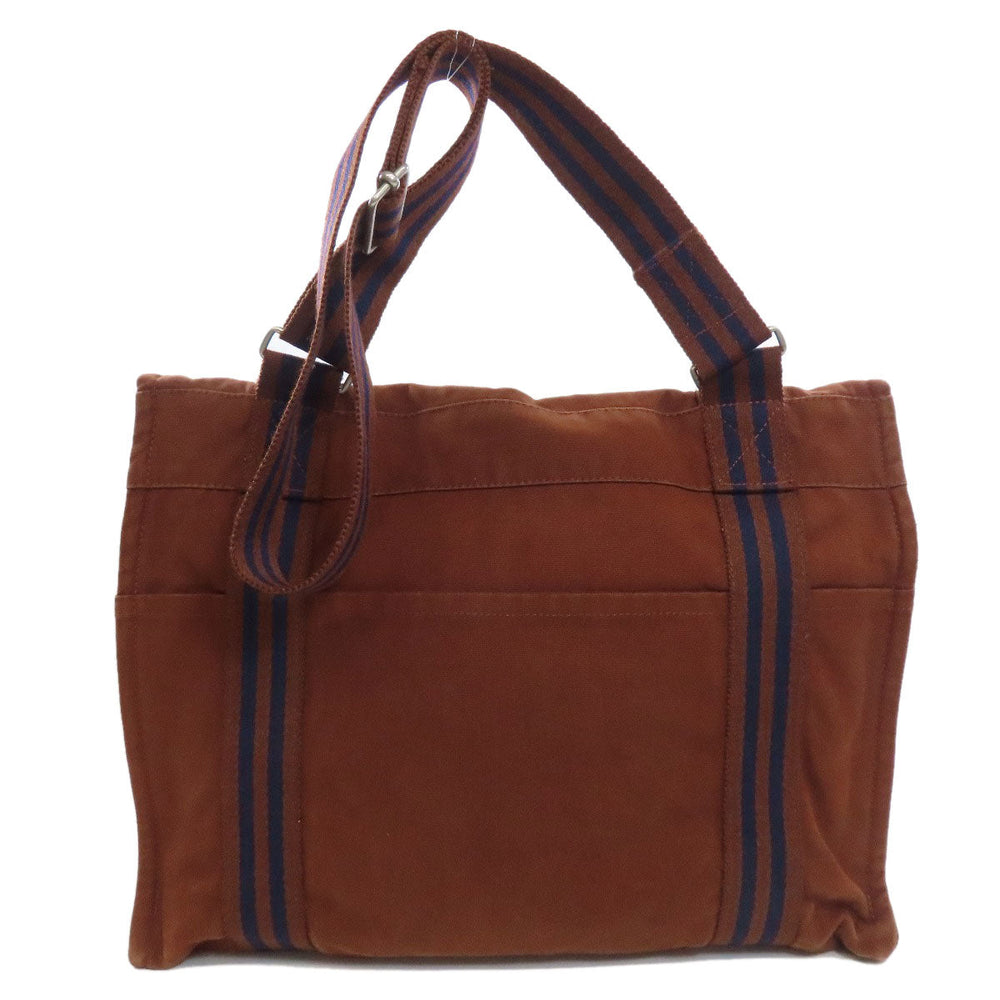 HERMES Shoulder Bag canvas Brown Sac Fourre Tout Bassus Women Used Authentic