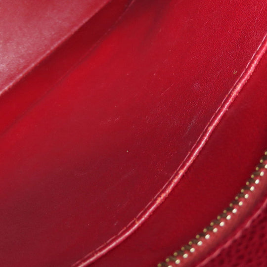 CHANEL Tote Bag Caviar skin Red Replica Tote Gold Metal Women Used Authentic