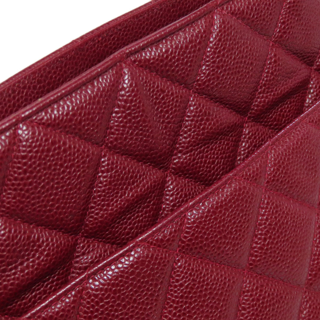 CHANEL Tote Bag Caviar skin Red Replica Tote Gold Metal Women Used Authentic
