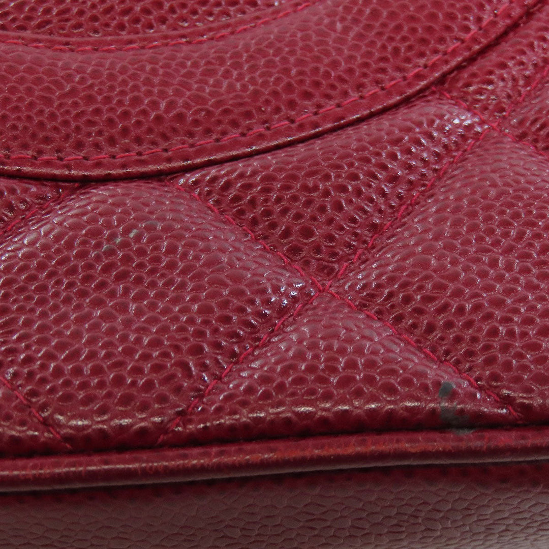 CHANEL Tote Bag Caviar skin Red Replica Tote Gold Metal Women Used Authentic