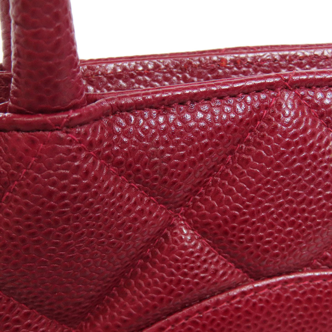 CHANEL Tote Bag Caviar skin Red Replica Tote Gold Metal Women Used Authentic