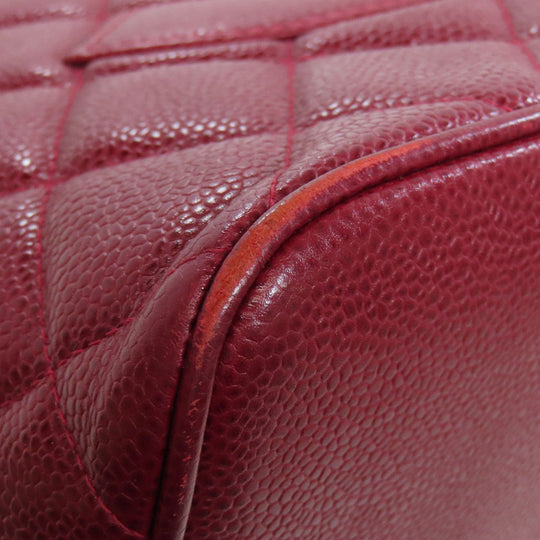 CHANEL Tote Bag Caviar skin Red Replica Tote Gold Metal Women Used Authentic