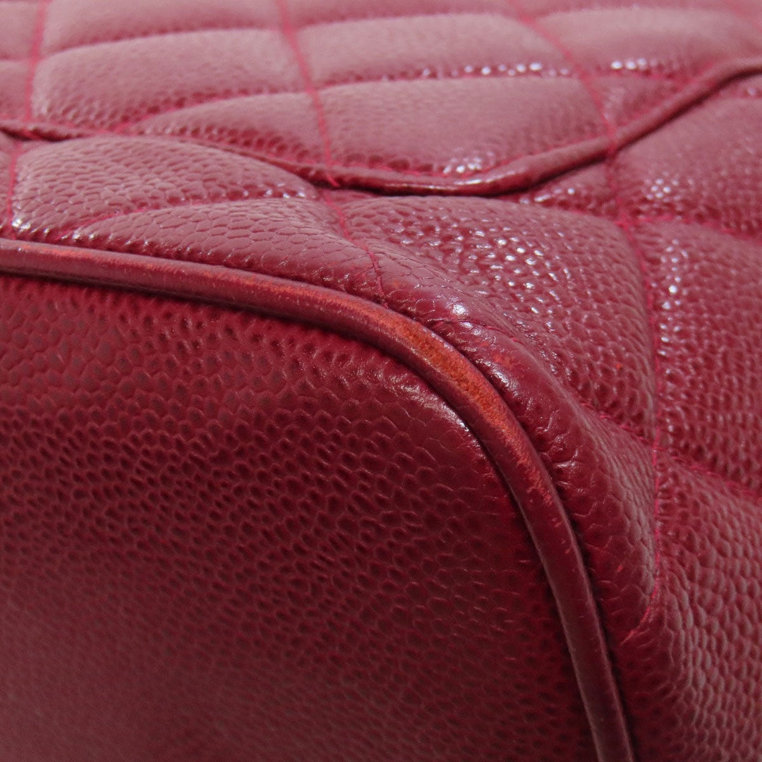 CHANEL Tote Bag Caviar skin Red Replica Tote Gold Metal Women Used Authentic