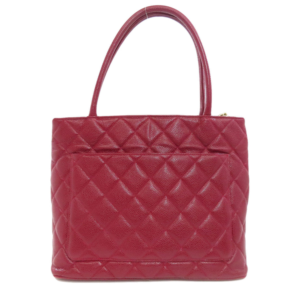 CHANEL Tote Bag Caviar skin Red Replica Tote Gold Metal Women Used Authentic
