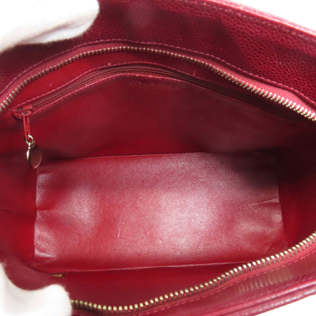 CHANEL Tote Bag Caviar skin Red Replica Tote Gold Metal Women Used Authentic