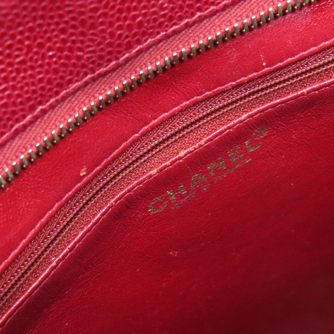 CHANEL Tote Bag Caviar skin Red Replica Tote Gold Metal Women Used Authentic