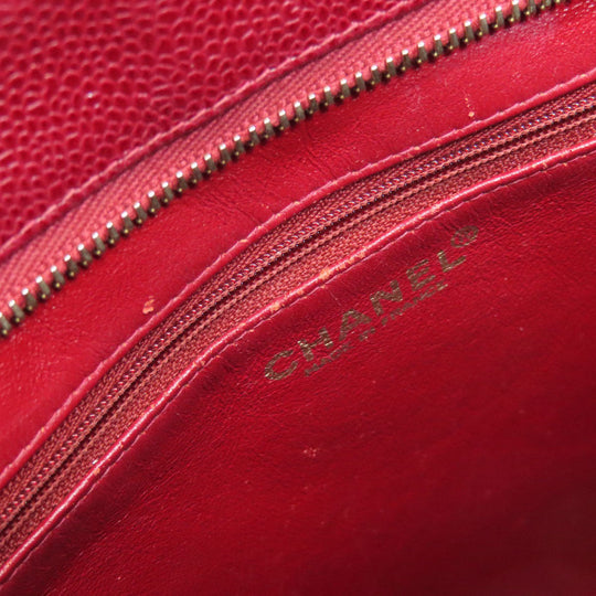 CHANEL Tote Bag Caviar skin Red Replica Tote Gold Metal Women Used Authentic