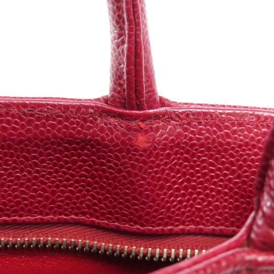CHANEL Tote Bag Caviar skin Red Replica Tote Gold Metal Women Used Authentic