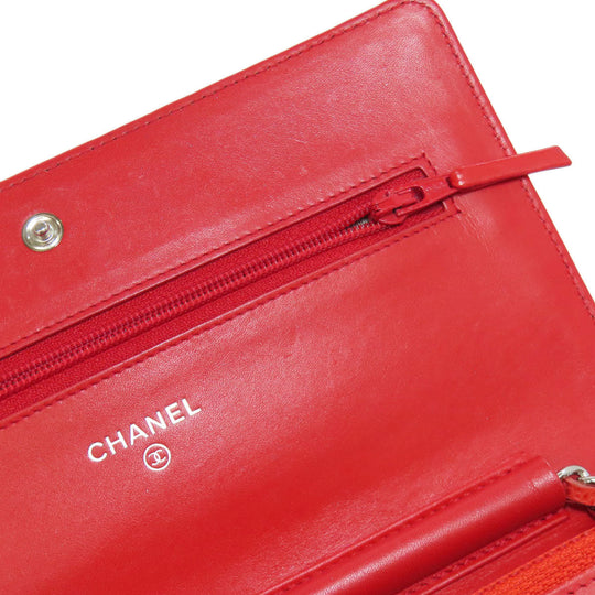CHANEL Shoulder Bag Grained Calfskin Skin Red Chain wallet COCO Mark