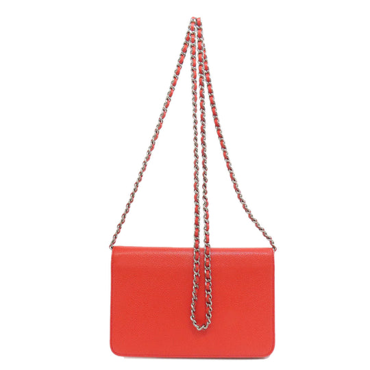 CHANEL Shoulder Bag Grained Calfskin Skin Red Chain wallet COCO Mark