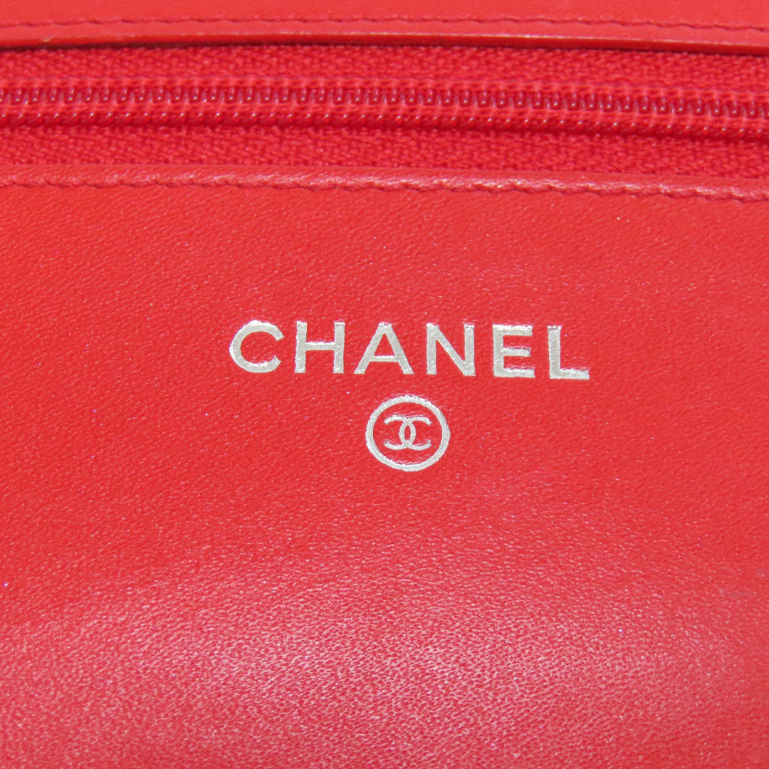 CHANEL Shoulder Bag Grained Calfskin Skin Red Chain wallet COCO Mark
