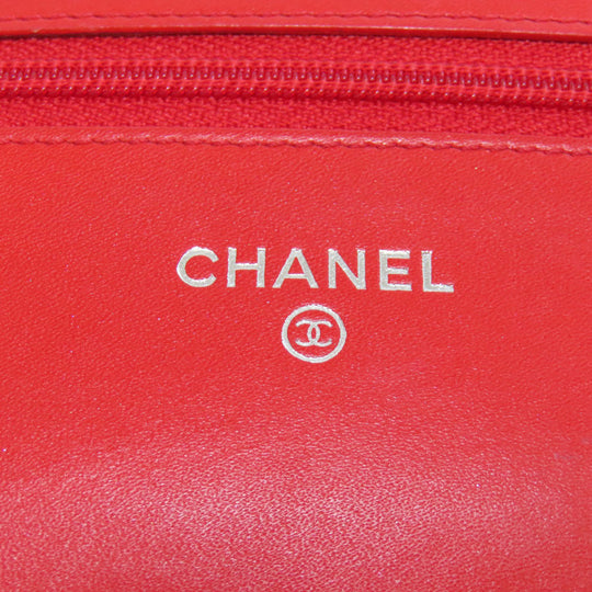 CHANEL Shoulder Bag Grained Calfskin Skin Red Chain wallet COCO Mark