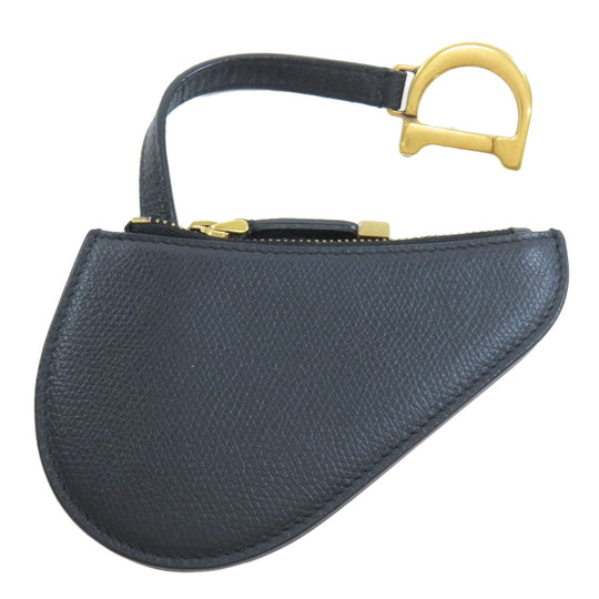 Christian Dior Coin case leather black saddle Women Used Authentic