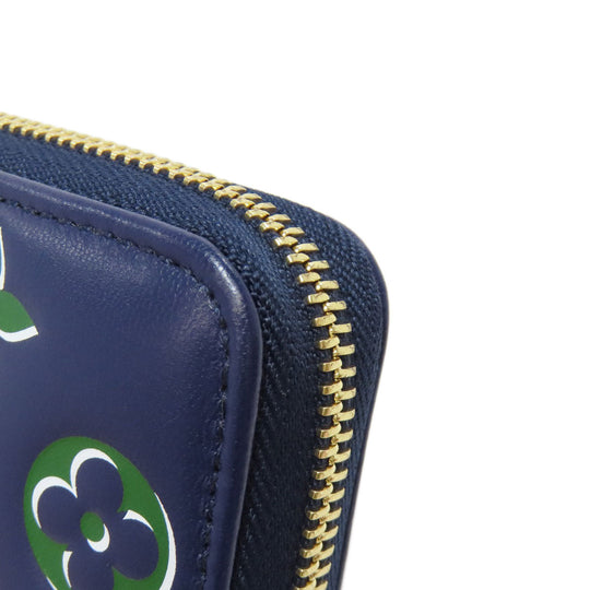 LOUIS VUITTON Long Wallet Purse lambskin Navy Zippy wallet Women Used Authentic