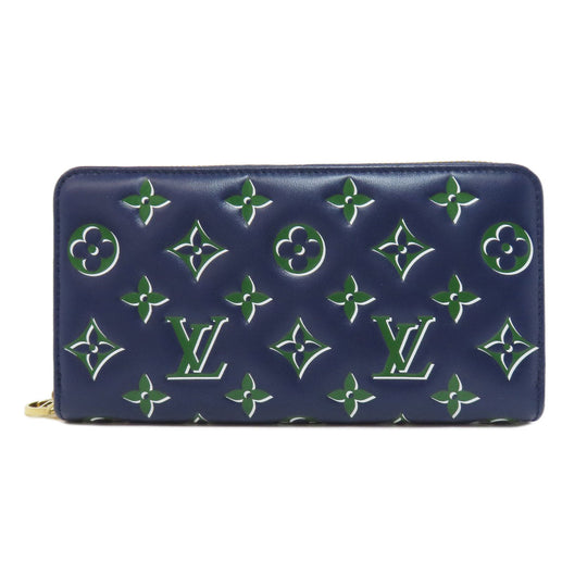LOUIS VUITTON Long Wallet Purse lambskin Navy Zippy wallet Women Used Authentic