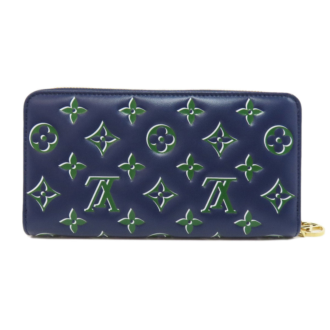 LOUIS VUITTON Long Wallet Purse lambskin Navy Zippy wallet Women Used Authentic