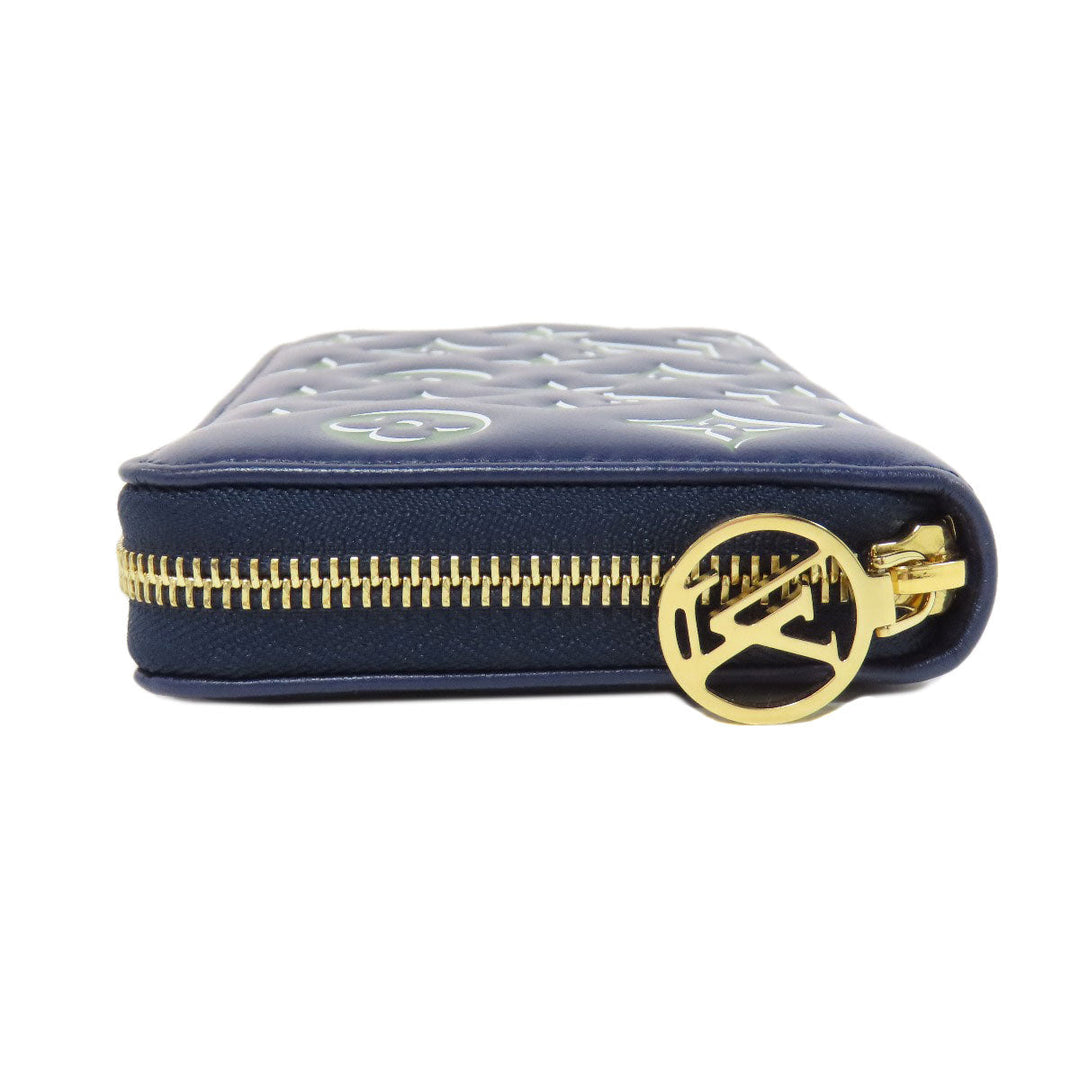 LOUIS VUITTON Long Wallet Purse lambskin Navy Zippy wallet Women Used Authentic