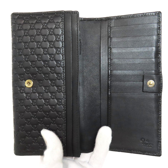 GUCCI Long Wallet Purse 449396 leather black Outlet GG Signature Micro Shima mens Used Authentic