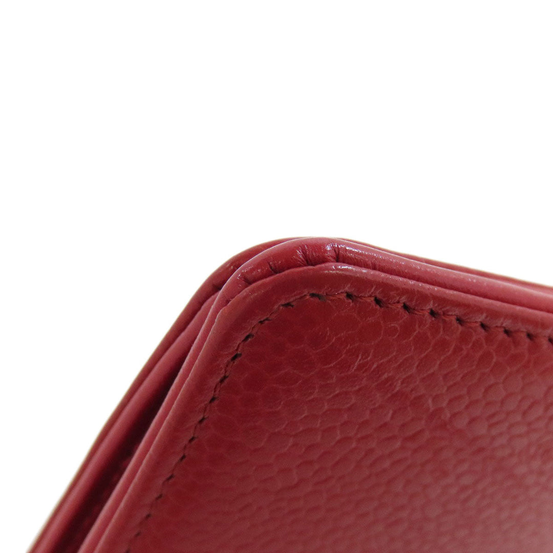 CHANEL Long Wallet Purse Caviar skin Red COCO Mark Women Used Authentic