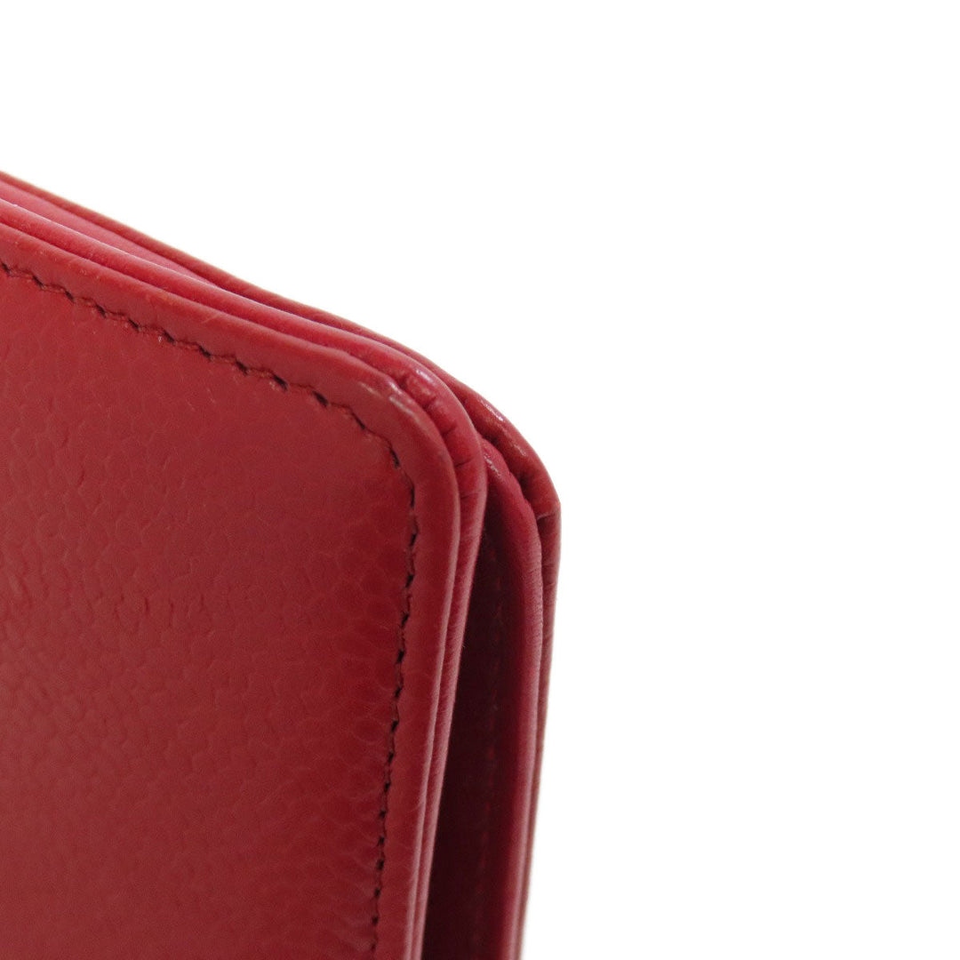 CHANEL Long Wallet Purse Caviar skin Red COCO Mark Women Used Authentic