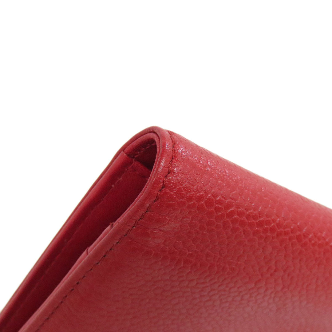 CHANEL Long Wallet Purse Caviar skin Red COCO Mark Women Used Authentic