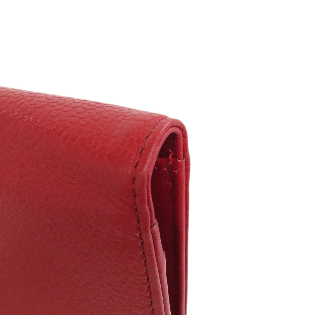 CHANEL Long Wallet Purse Caviar skin Red COCO Mark Women Used Authentic