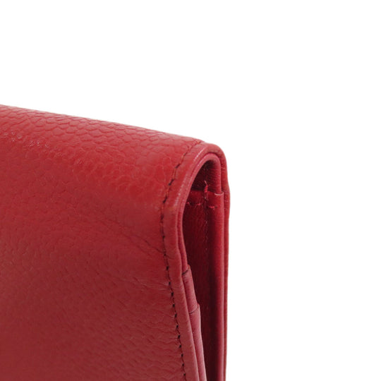 CHANEL Long Wallet Purse Caviar skin Red COCO Mark Women Used Authentic